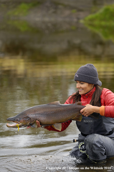 Flyfisherwoman with Nice Brown Trout