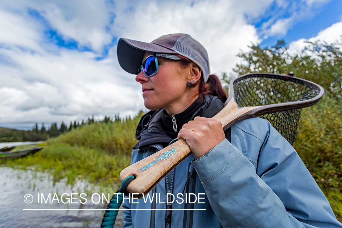 Camille Egdorf flyfishing on Nushagak river, Alaska.