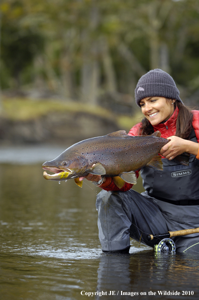 Flyfisherwoman with Nice Brown Trout