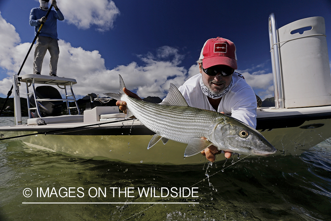 Saltwater flyfisherman with bonefish. 