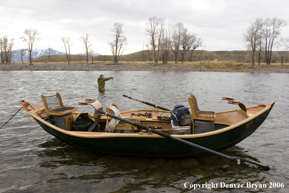 Flyfisherman in river.