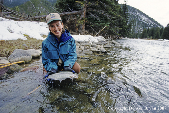 Flyfisher with rainbow trout