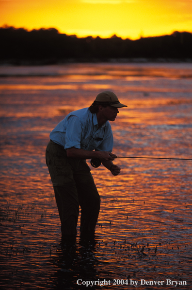 Saltwater flyfisherman fishing.