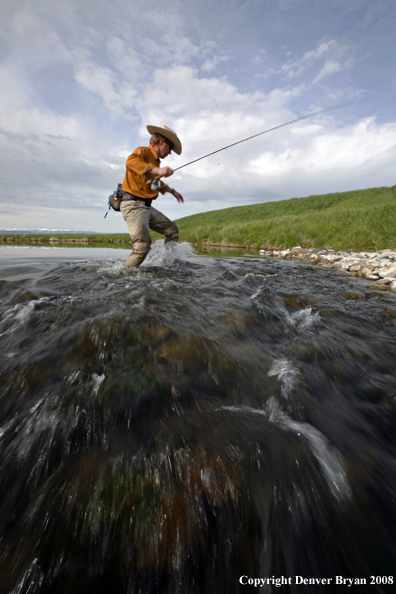 Flyfisherman fishing spring creek.