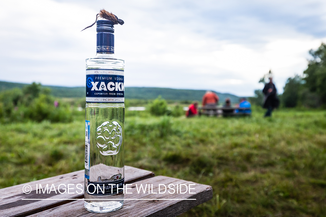 Bottle of Russian vodka in Kamchatka Peninsula, Russia. 