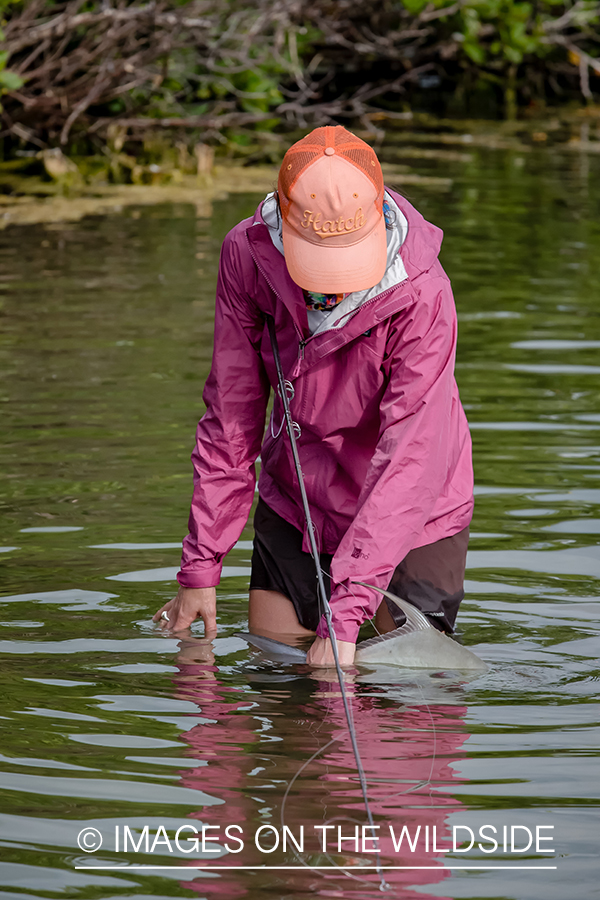 Flyfishing woman with permit.