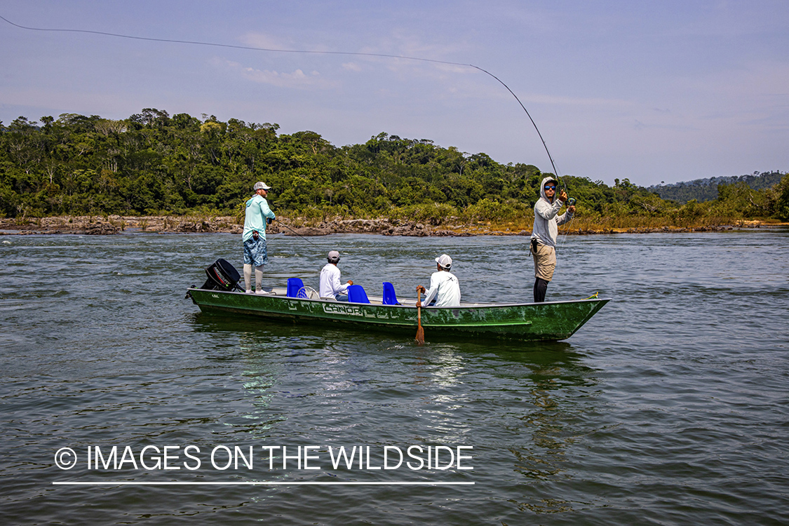 Flyfishermen on Amazon River in Venezuela.