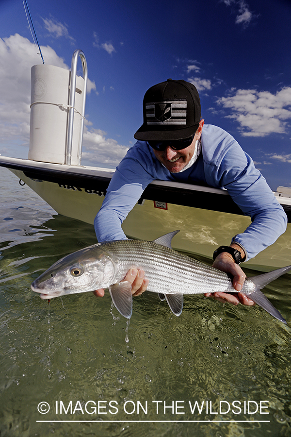 Saltwater flyfisherman with bonefish. 