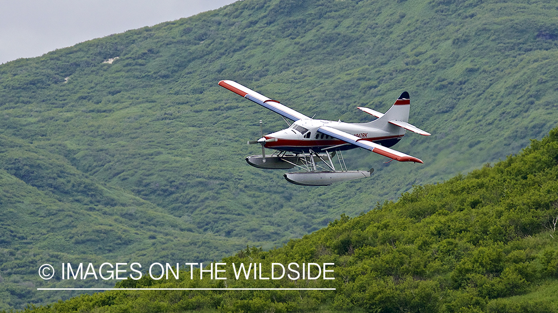 Float plane flying in Alaska.