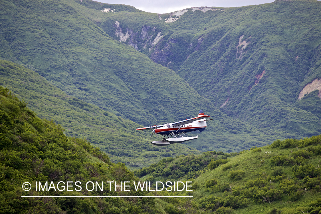 Float plane flying in Alaska.