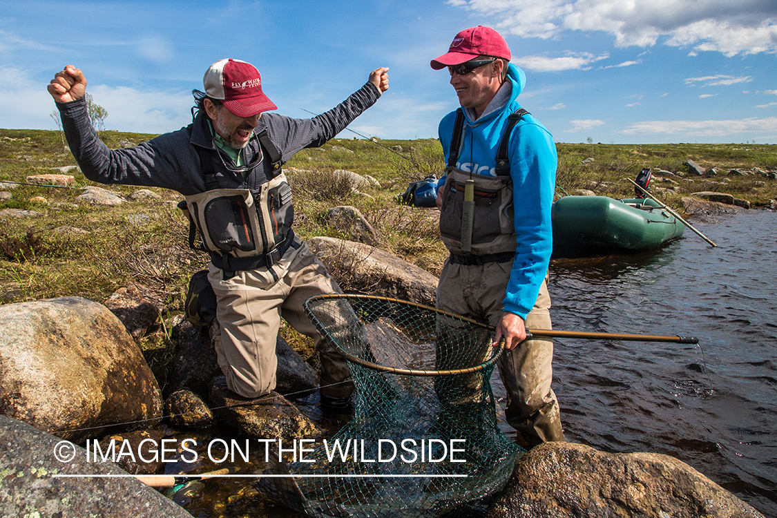 Flyfishing for Atlantic salmon on the Yokanga River in Russia.