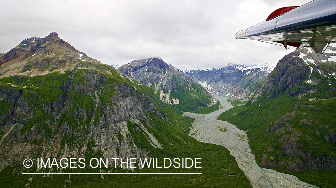 Float plane flying in Alaska.