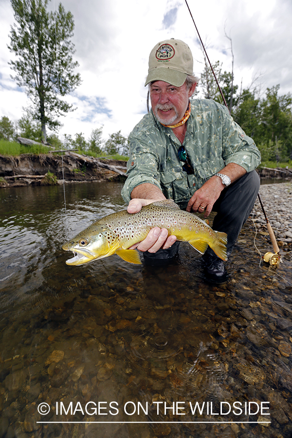 Flyfisherman with brown trout.