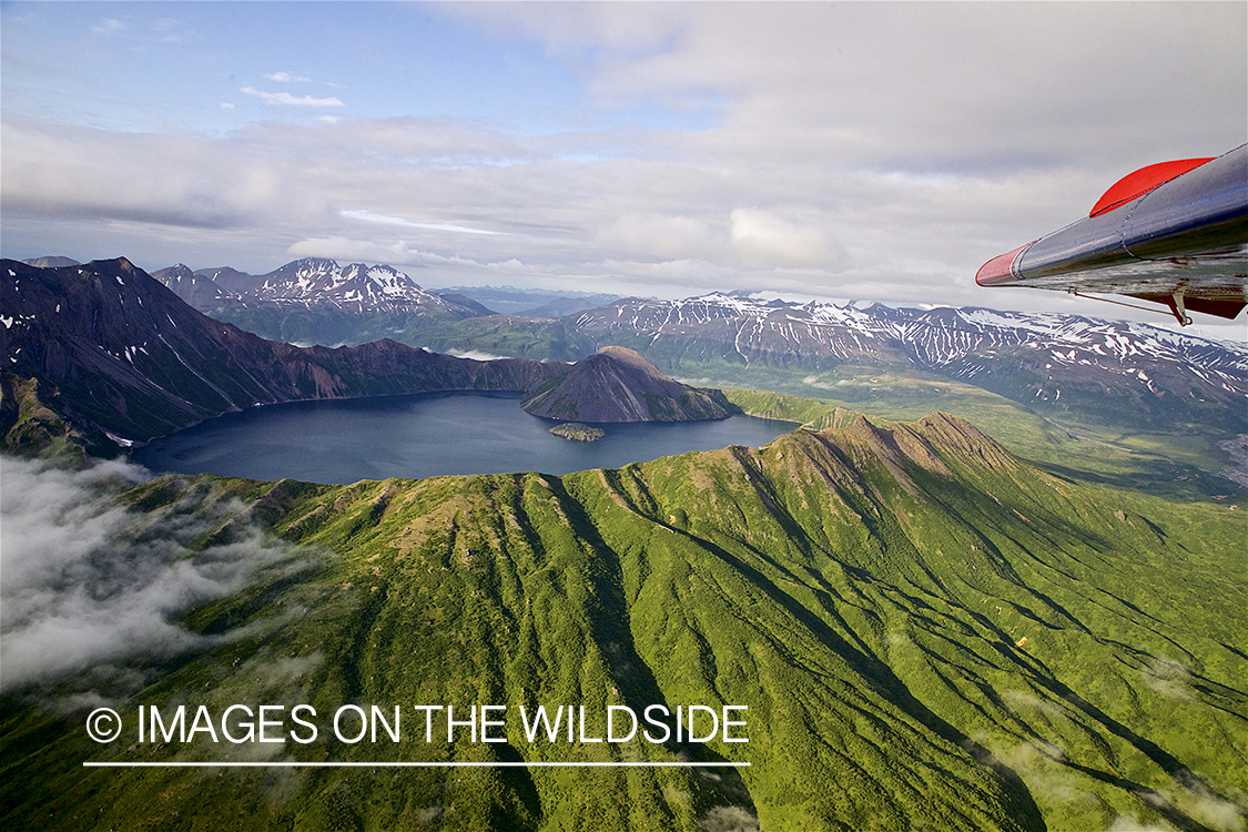 Float plane flying in Alaska.