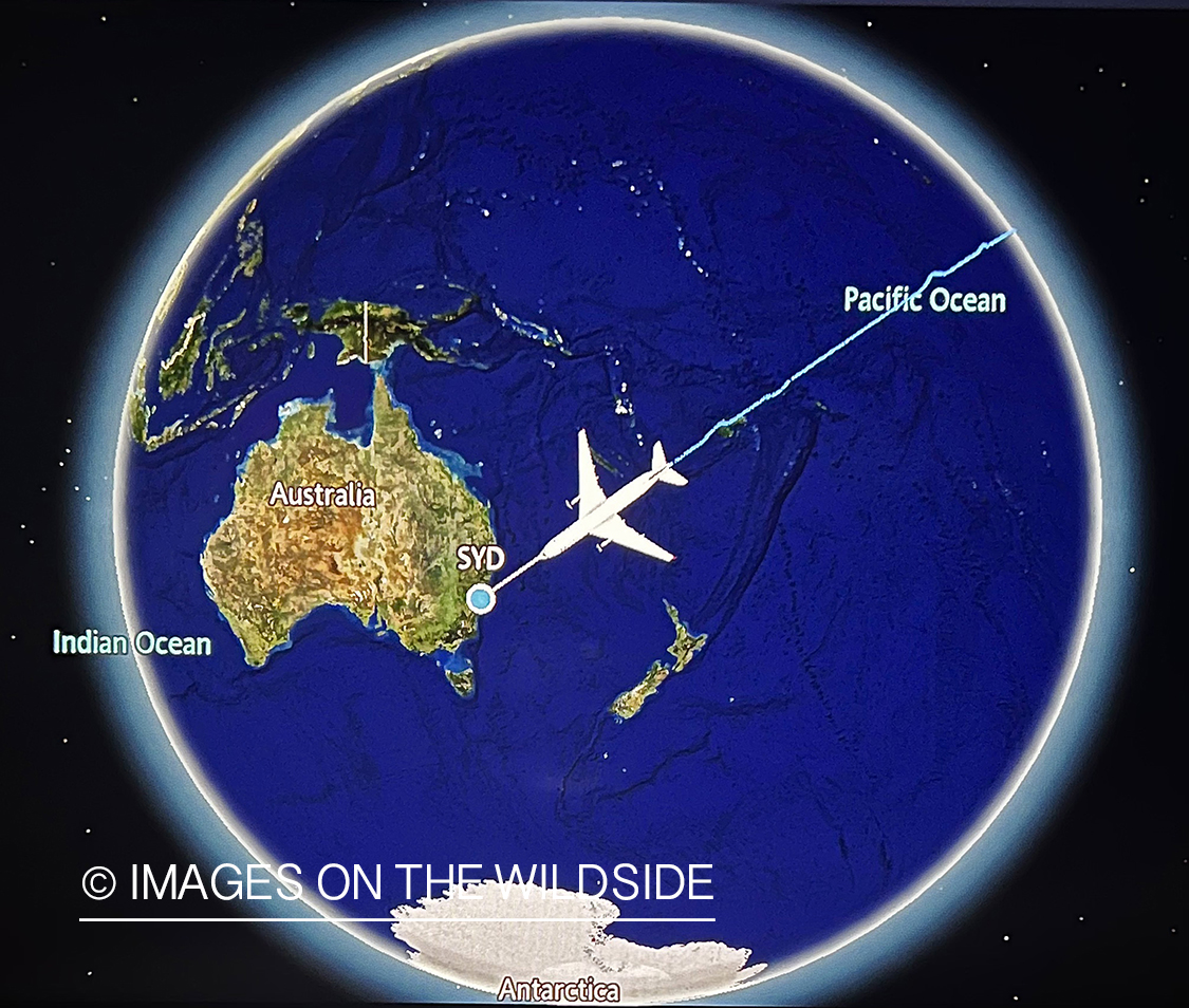 Map showing flight to Australia.