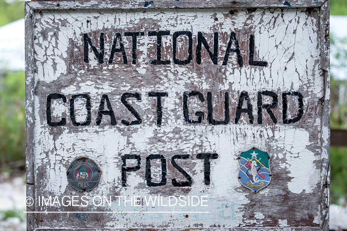 Sign at St. Brandon's Atoll, Indian Ocean.