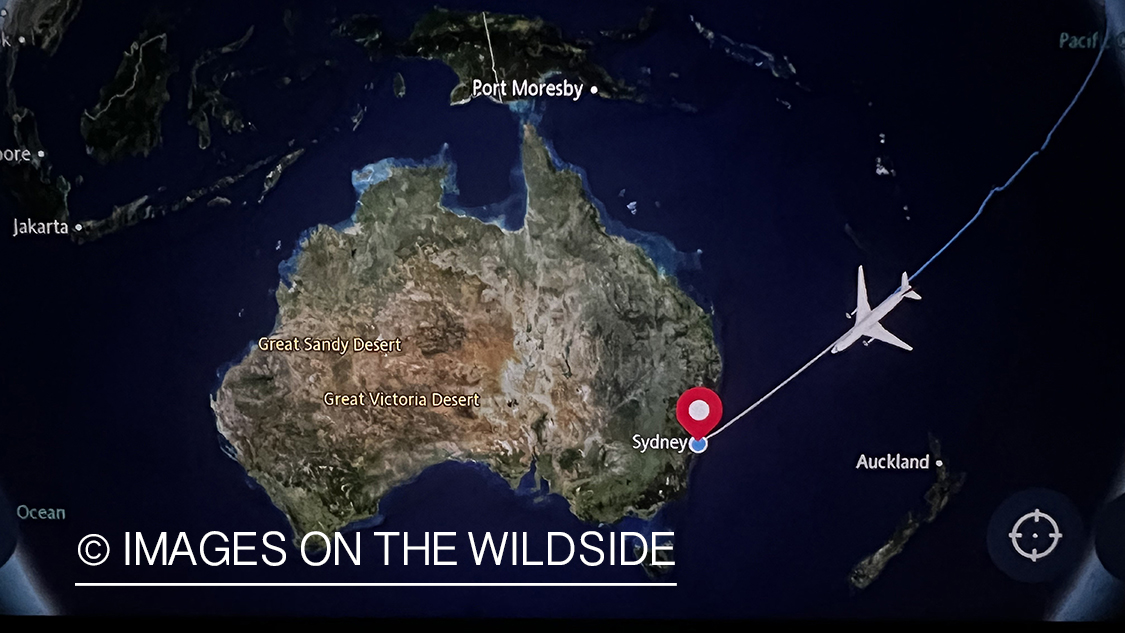 Map showing flight to Australia.