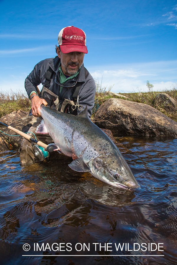 Flyfishing for Atlantic salmon on the Yokanga River in Russia.