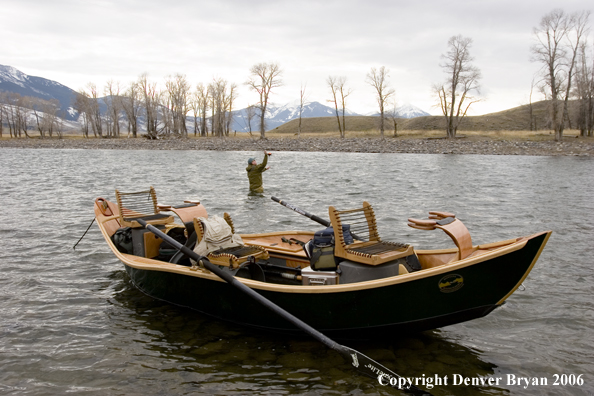 Flyfisherman in river.